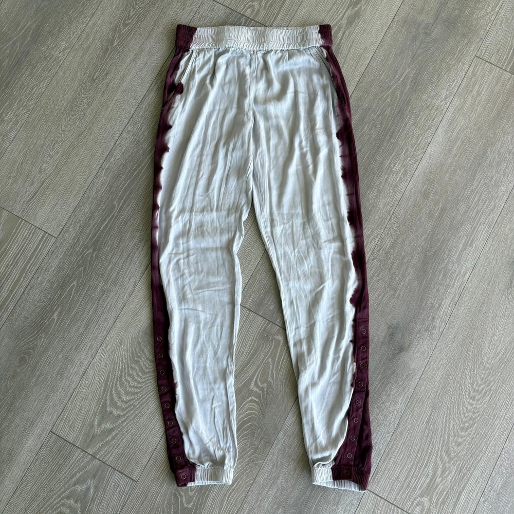 Young Fabulous & Broke Tie Dye Joggers Grey Burgundy Snap Side XS